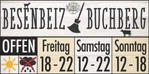 Besenbeiz Buchberg, offen Freitag 18–22, Samstag 12–22, Sonntag 12–18